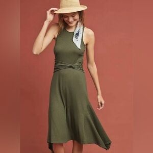 Anthropologie Olive Green Ribbed Midi Dress